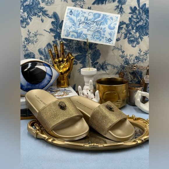 🆕 KURT GEIGER LONDON 🧿 NWOB Meena Eagle Gold Crystal Studded Slide, Sz US 7.5 - Picture 2 of 12